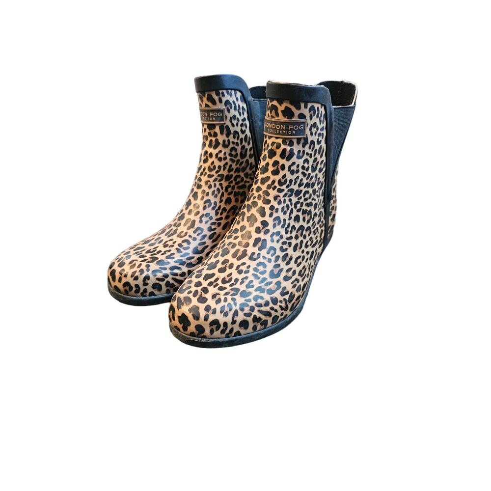 London Fog Piccadilly- Short Leopard Women's Rain Boots Size 6